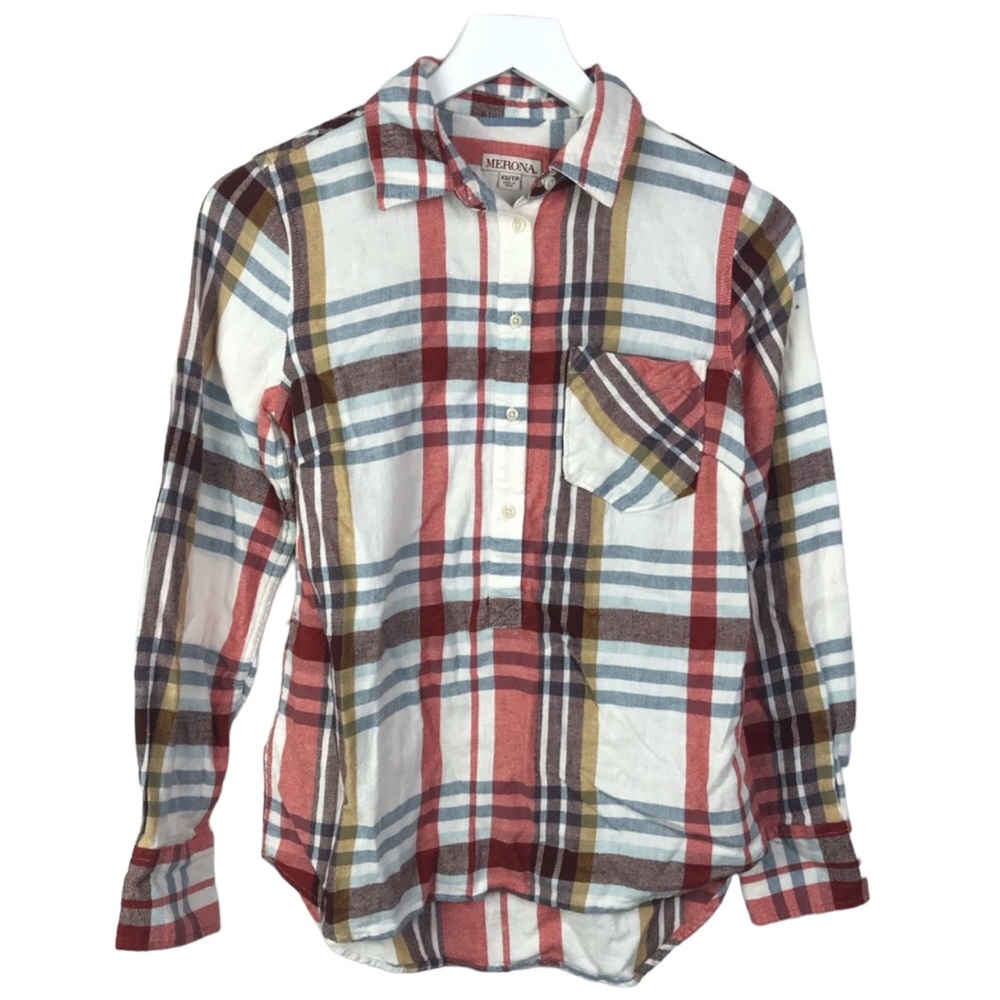 Merona Pullover Button Placket Front Flannel Shirt Women Sz XS